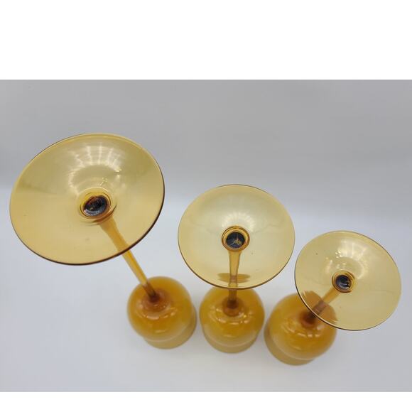 Vintage Carlo Morretti Italy 3 Long Stem Cased Ombre Carmel Glass Candle Holders - Picture 7 of 7